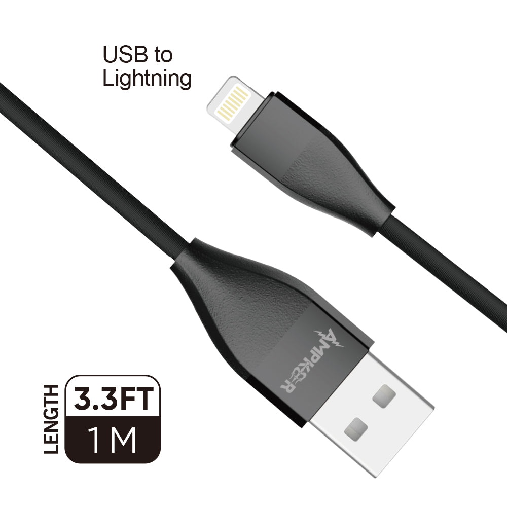 HRWireless, 2.4A Black 1M/3.3FT For USB to Lightning Heavy Duty TPE Cable