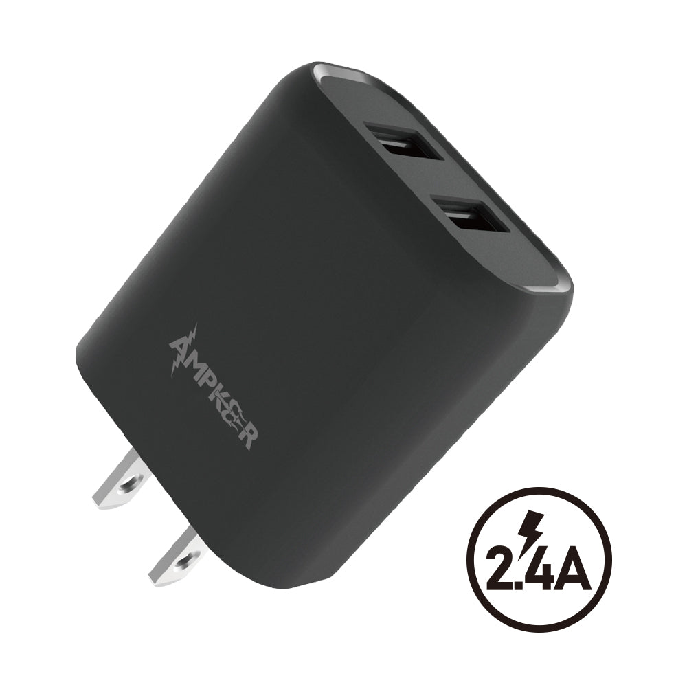 HRWireless, 2.4A Fast Charging Single Black Wall Adapter with Dual USB Ports