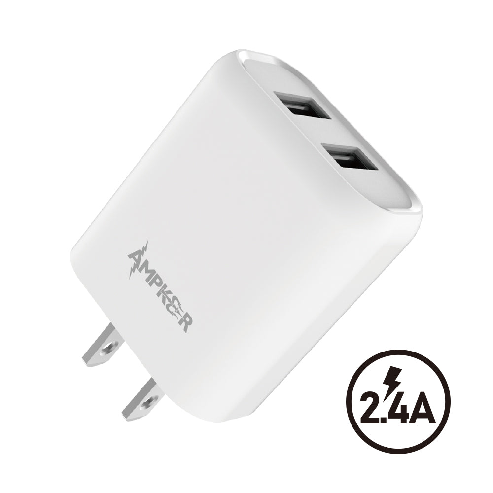 HRWireless, 2.4A Fast Charging Single White Wall Adapter with Dual USB Ports