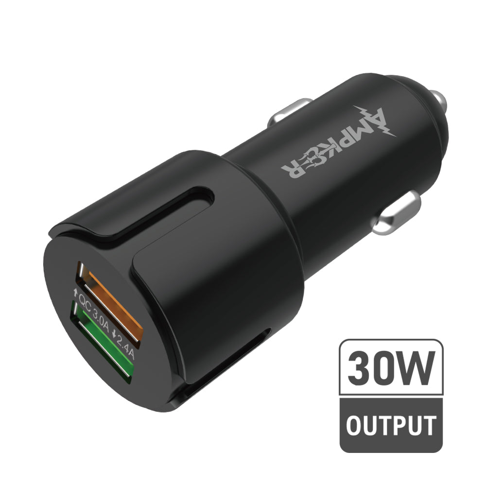 HRWireless, 2.4A + QC 3.0 Single Black Car Adapter with DUAL USB Ports