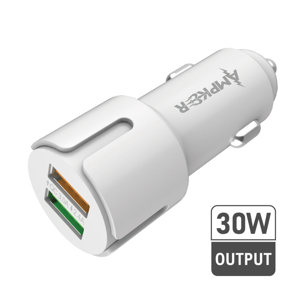 HRWireless, 2.4A + QC 3.0 Single White Car Adapter with DUAL USB Ports