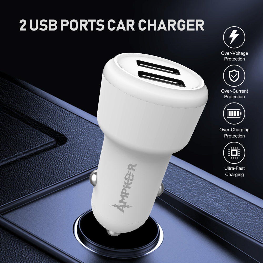 HRWireless, 2.4A Single White Car Adapter with 2 USB Ports