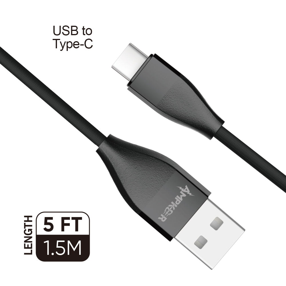 HRWireless, 2.4A TPE 1.5M / 5 FT For USB to Type C Black Heavy Duty Cable