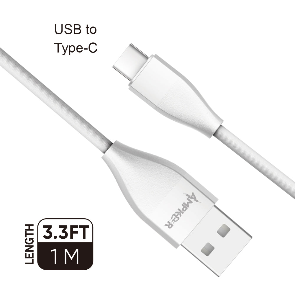 HRWireless, 2.4A TPE 1M/3.3 FT For USB to Type C White Heavy Duty Cable