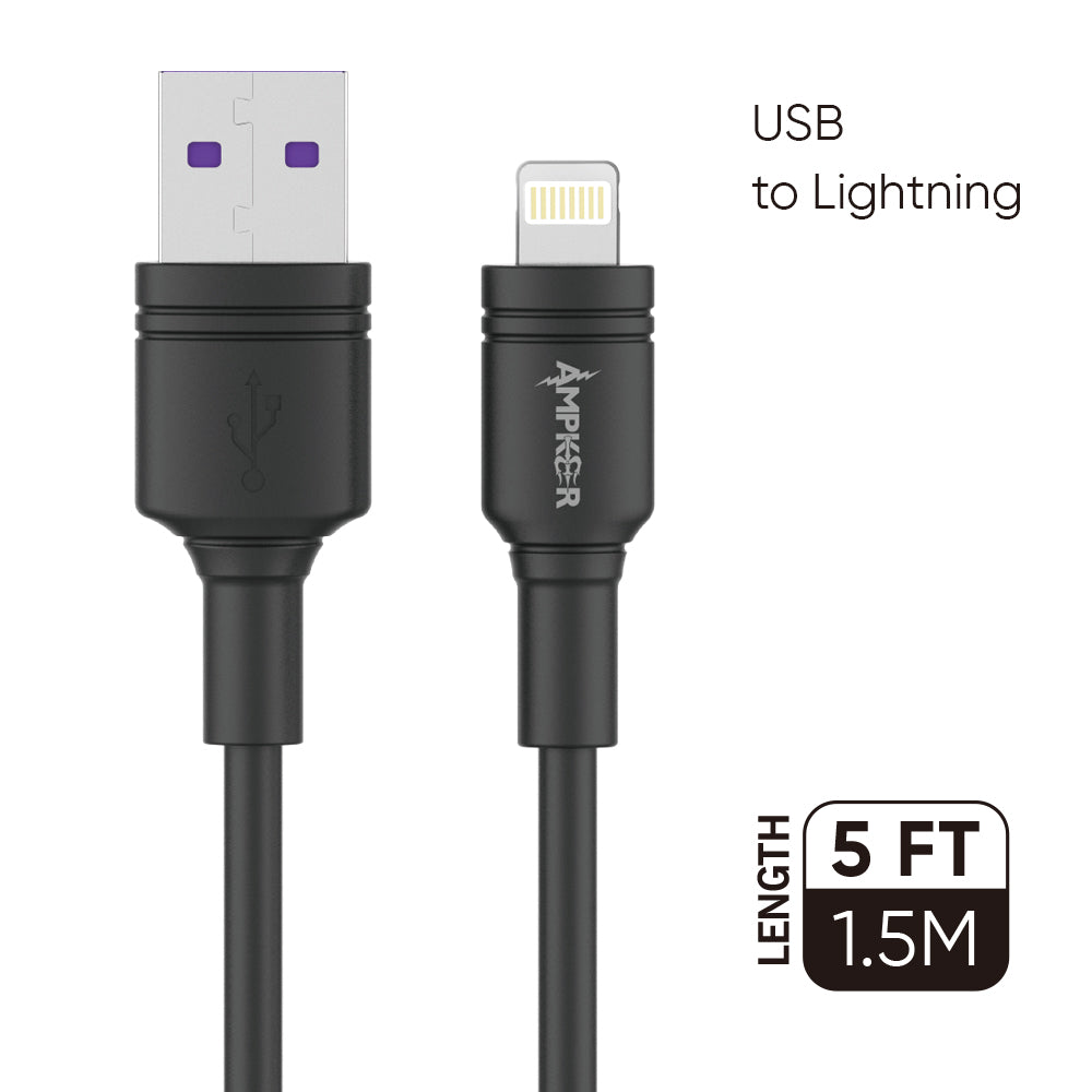 HRWireless, 2.4A Tough Design TPE 1.5M / 5 FT For USB to Lightning Black Heavy Duty Cable