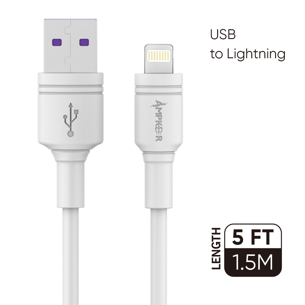 HRWireless, 2.4A Tough Design TPE 1.5M / 5 FT For USB to Lightning White Heavy Duty Cable