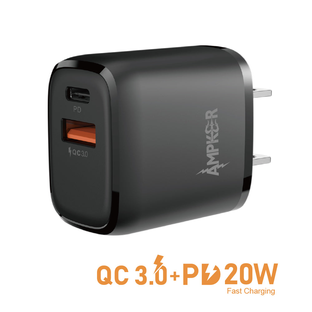 HRWireless, Dual Port Wall Adapter QC 3.0 + PD 20W Fast Charging