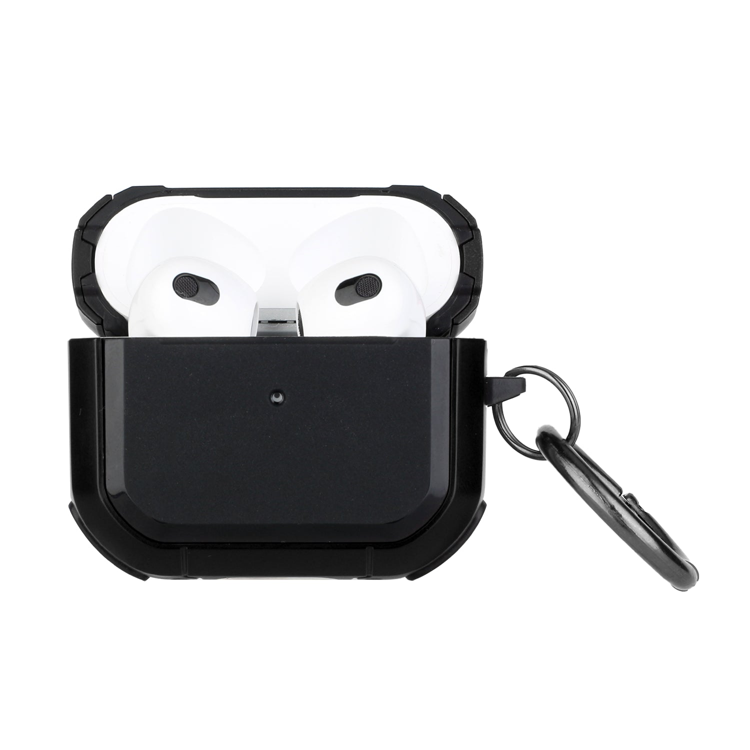 HRWireless, For AirPods 1/2 Premium Rugged ShockProof Hybrid With Metal Hook Case Cover- Black+Black