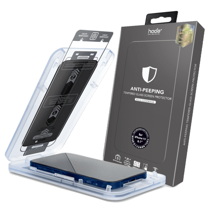 Hoda, Hoda Anti-Peeper (Privacy) Full Coverage Tempered Glass with Helper for iPhone 15 Series