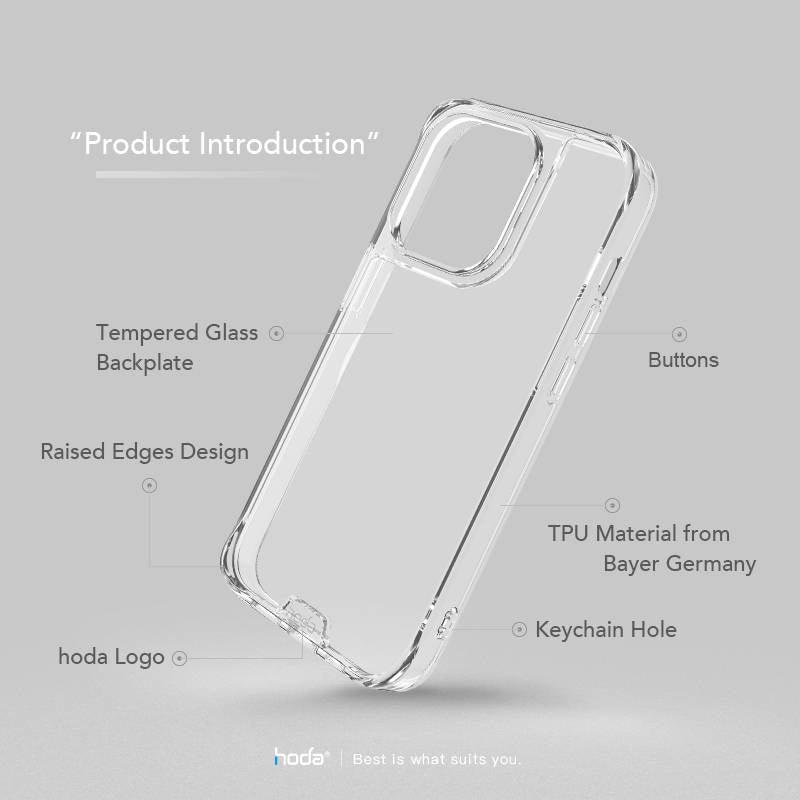 Hoda, Hoda Crystal Pro Glass Case Military Standard for iPhone 15 Series - Clear