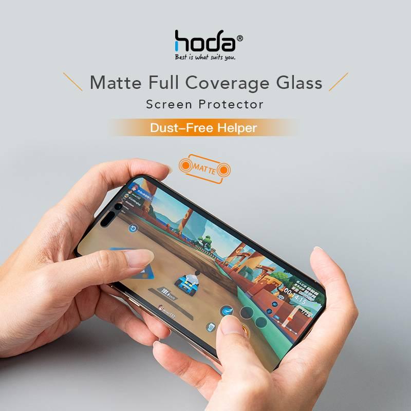 Hoda, Hoda Gaming Anti-Glare Full Coverage Tempered Glass with Helper for iPhone 15 Series - Matte