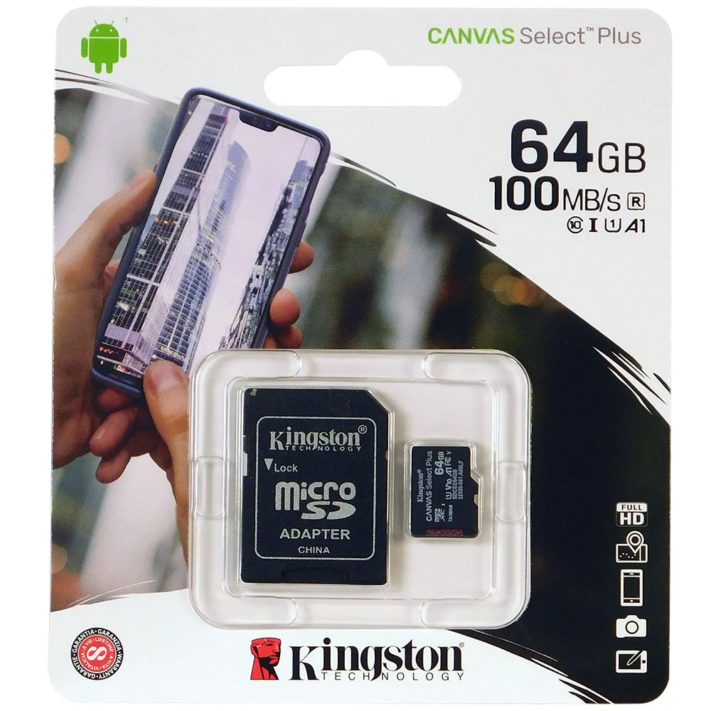 Kingston, Kingston 64GB microSD Canvas Select Plus Memory Card + Adapter (SDCS2/64GB)