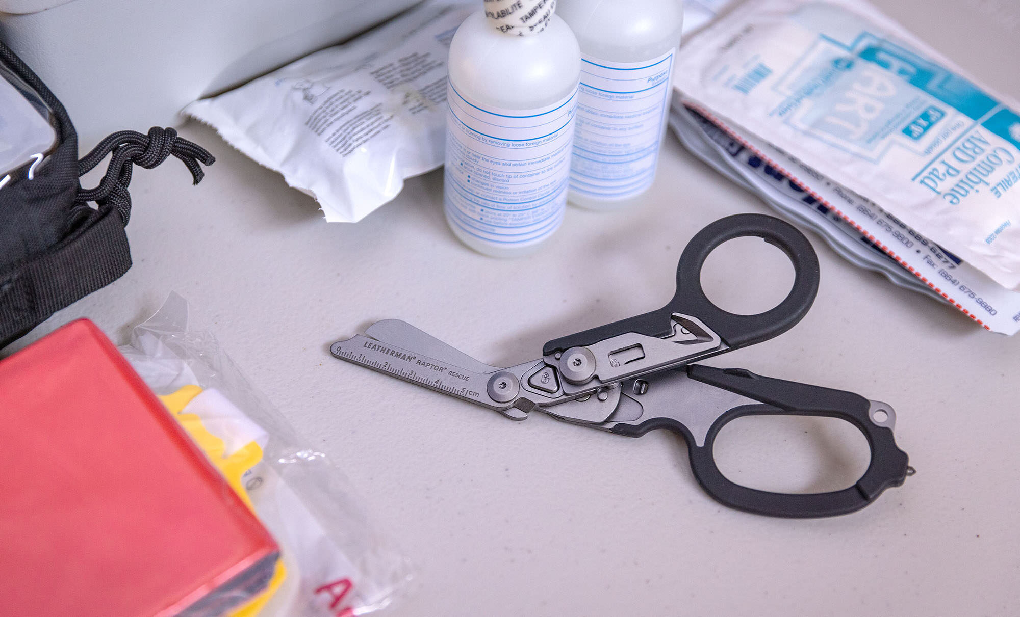 Raptor Rescue on a desk with first aid supplies