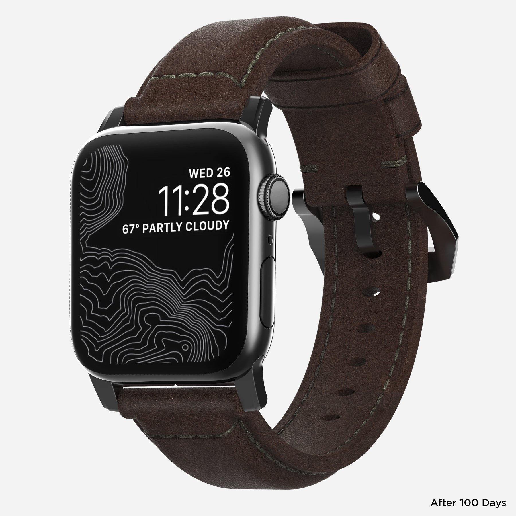 Nomad, Nomad Classic Strap for All Apple Watch Series ( 44mm / 42 mm) - Brown Strap + Black Hardware