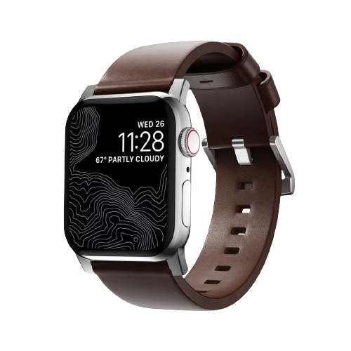 Nomad, Nomad Horween Modern Leather Strap for All Apple Watch Series (41mm/40mm) - Rustic Brown Strap + Silver Hardware