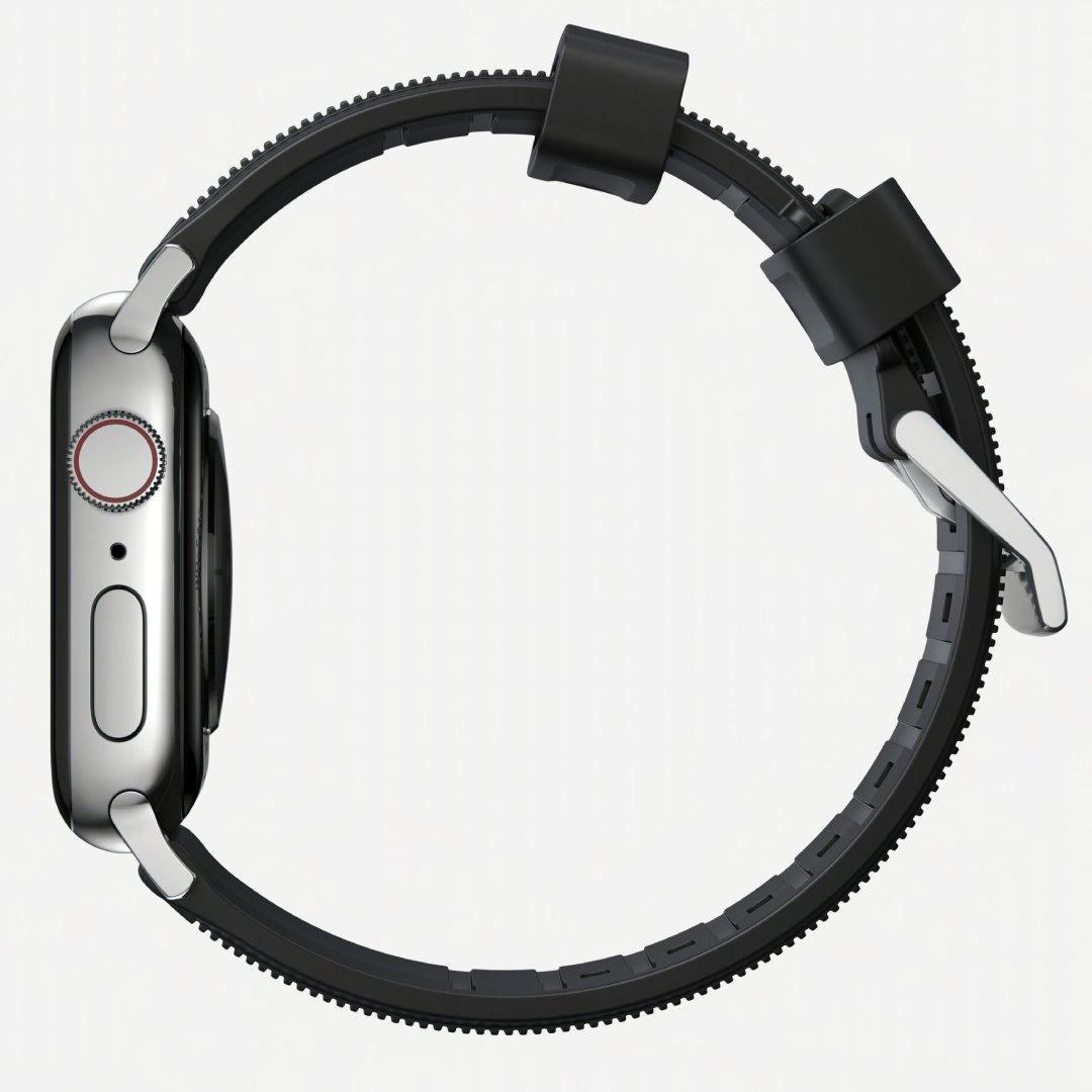 Nomad, Nomad Rugged Strap for All Apple Watch Series ( 44mm / 42 mm) - Black Strap + Silver Hardware