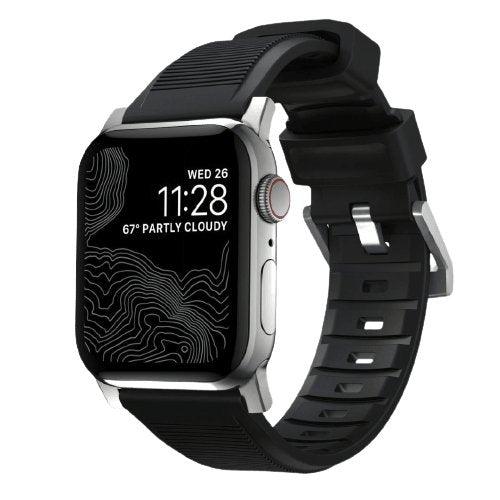 Nomad, Nomad Rugged Strap for All Apple Watch Series ( 44mm / 42 mm) - Black Strap + Silver Hardware