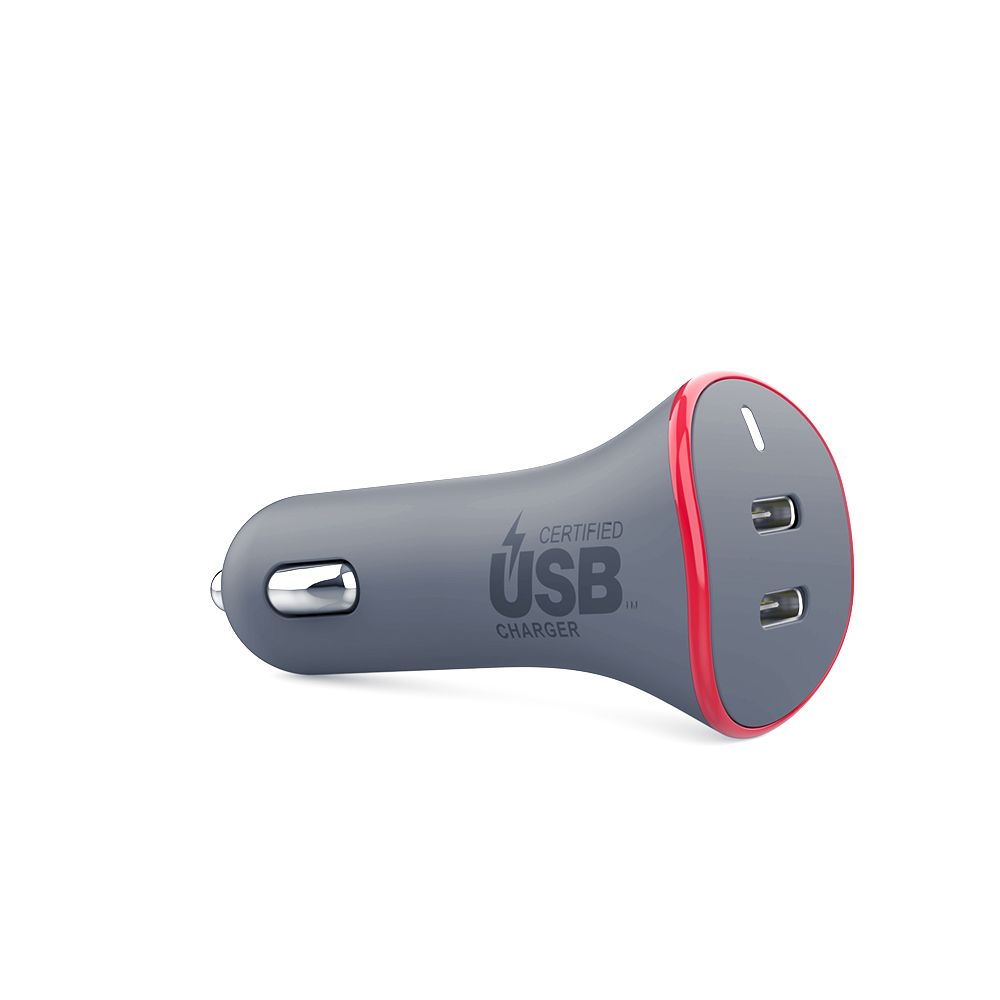 Puregear, PureGear 36W Dual USB-C Car Charger - Gray & Red