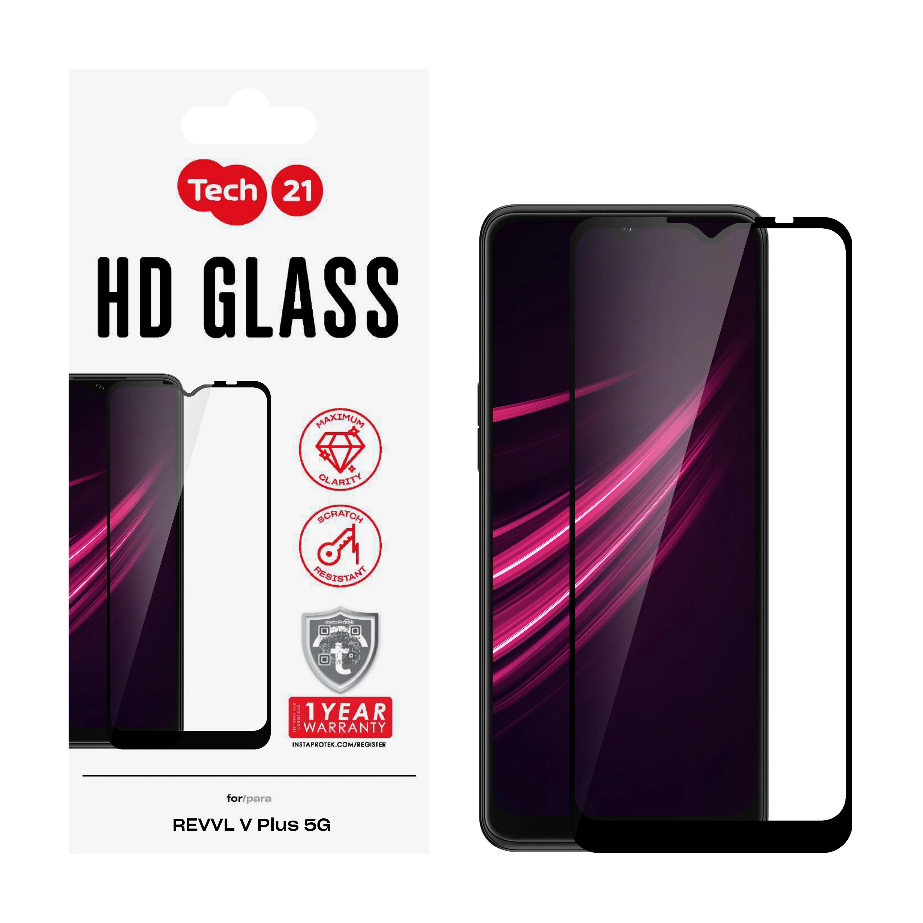 Tech21, Tech21 Tempered Glass Screen Protector for REVVL V Plus 5G - Black