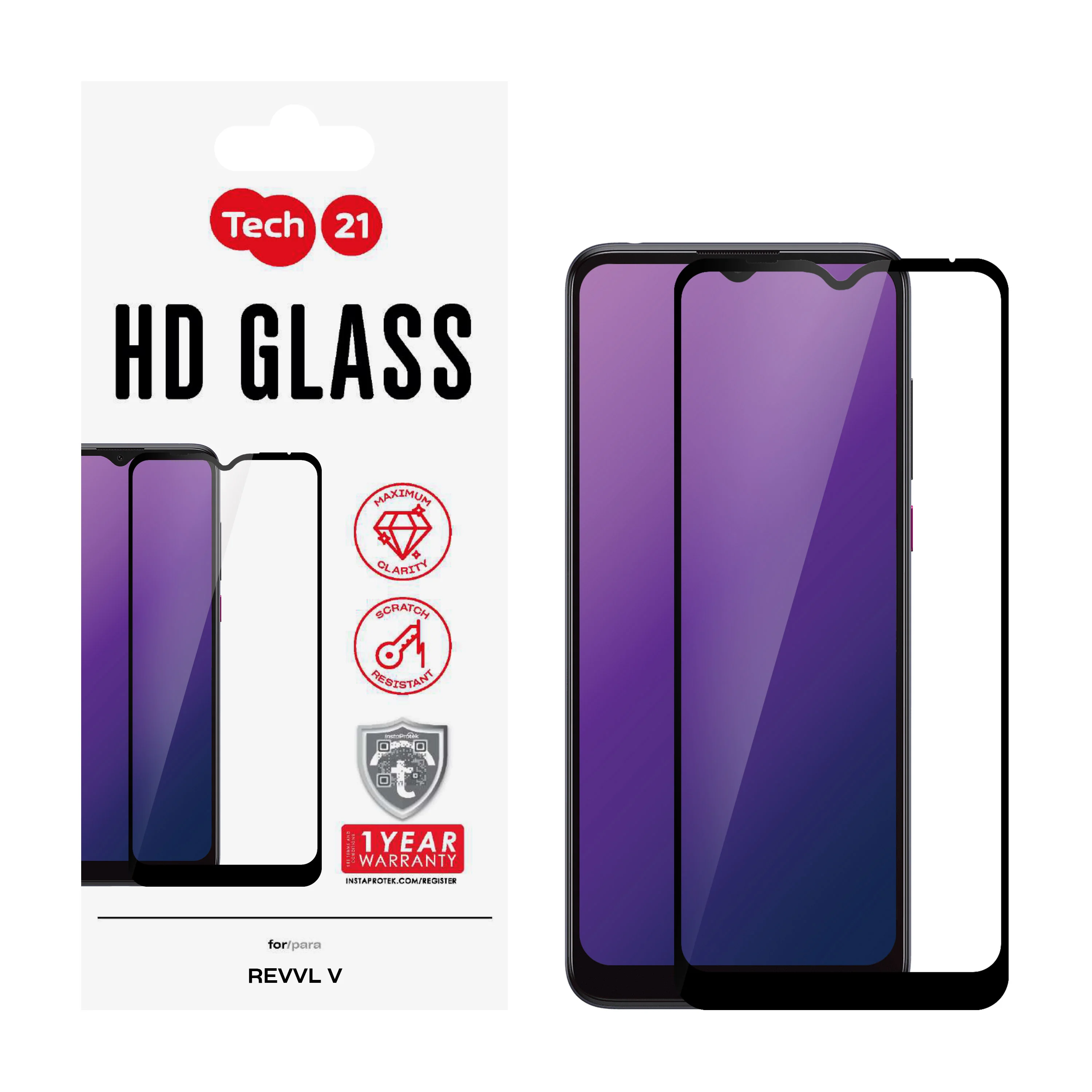 Tech21, Tech21 Tempered Glass Screen Protector for T-Mobile REVVL V - Black