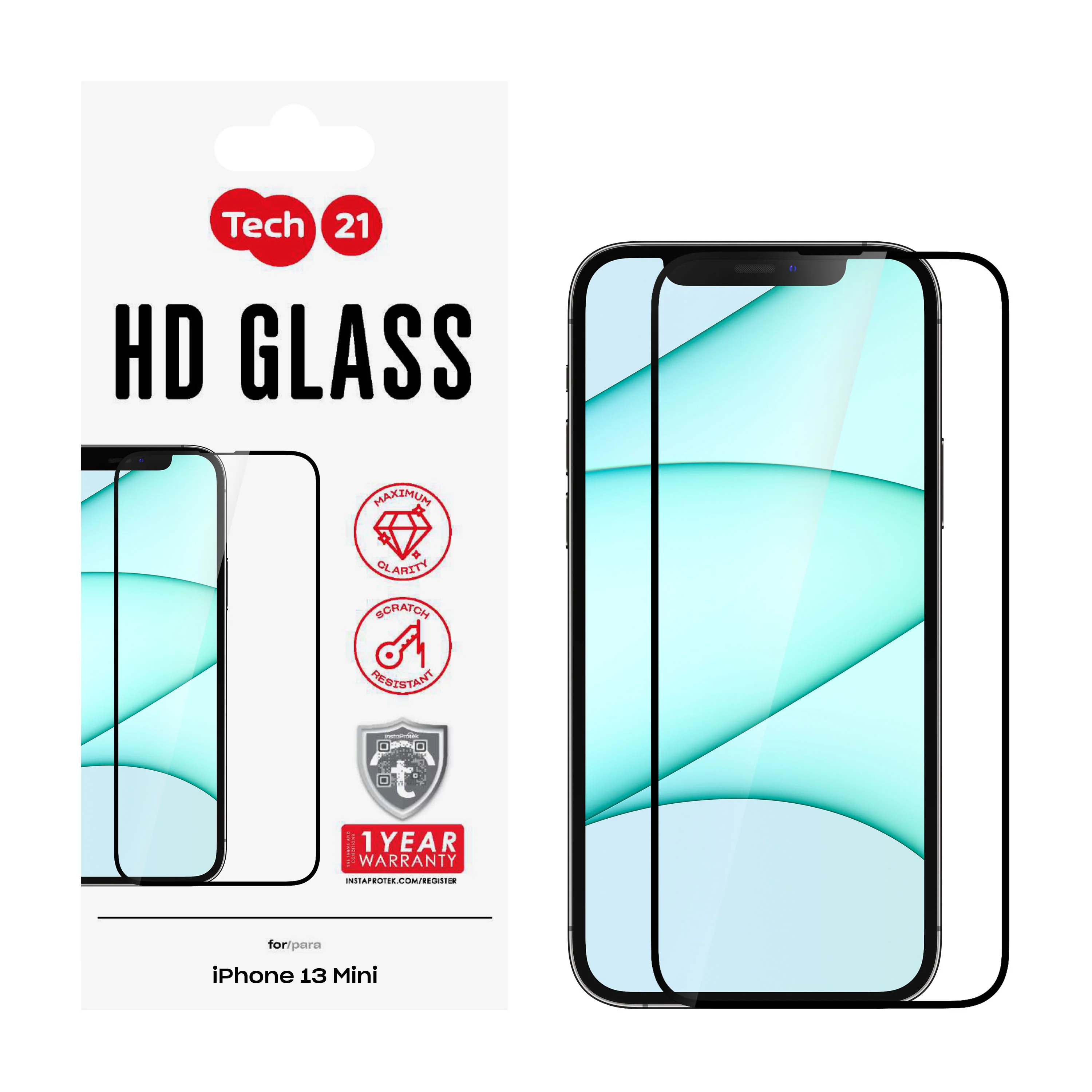 Tech21, Tech21 Tempered Glass Screen Protector for iPhone 13 Mini - Black