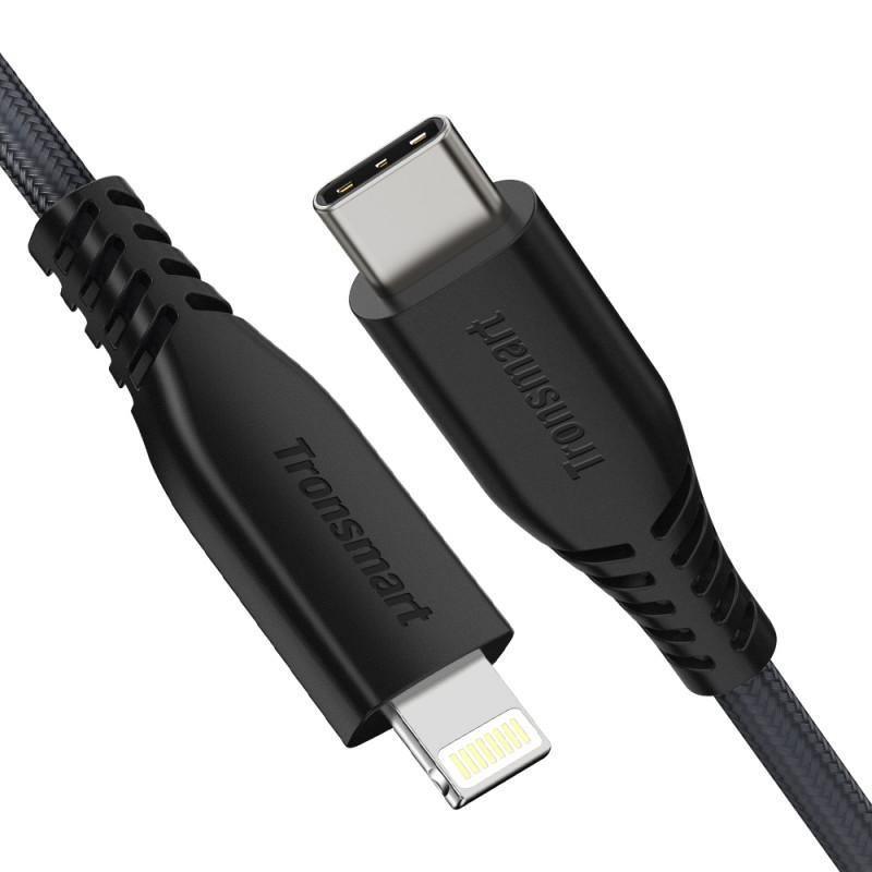 Tronsmart, Tronsmart Double Braided Nylon 6.6FT USB-C to Lightning Cable - Black