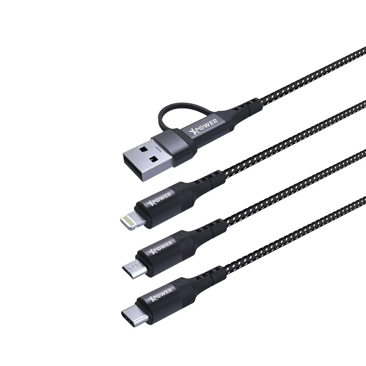 Xpower, XPower 60W 2 In 3 Out Nylon 1M Cable ACX3 - Black