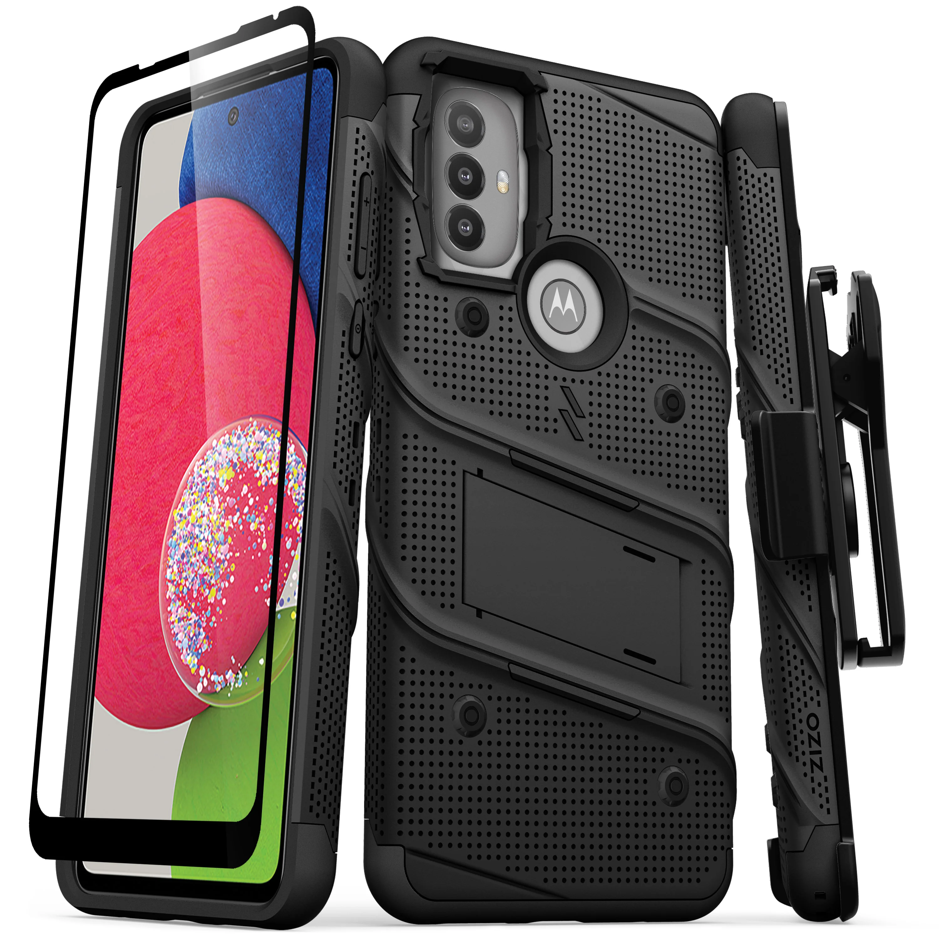 Zizo, ZIZO BOLT Bundle Moto G Power 2022 Case with Tempered Glass - Black moto g POWER 5G (2022) Black & Black