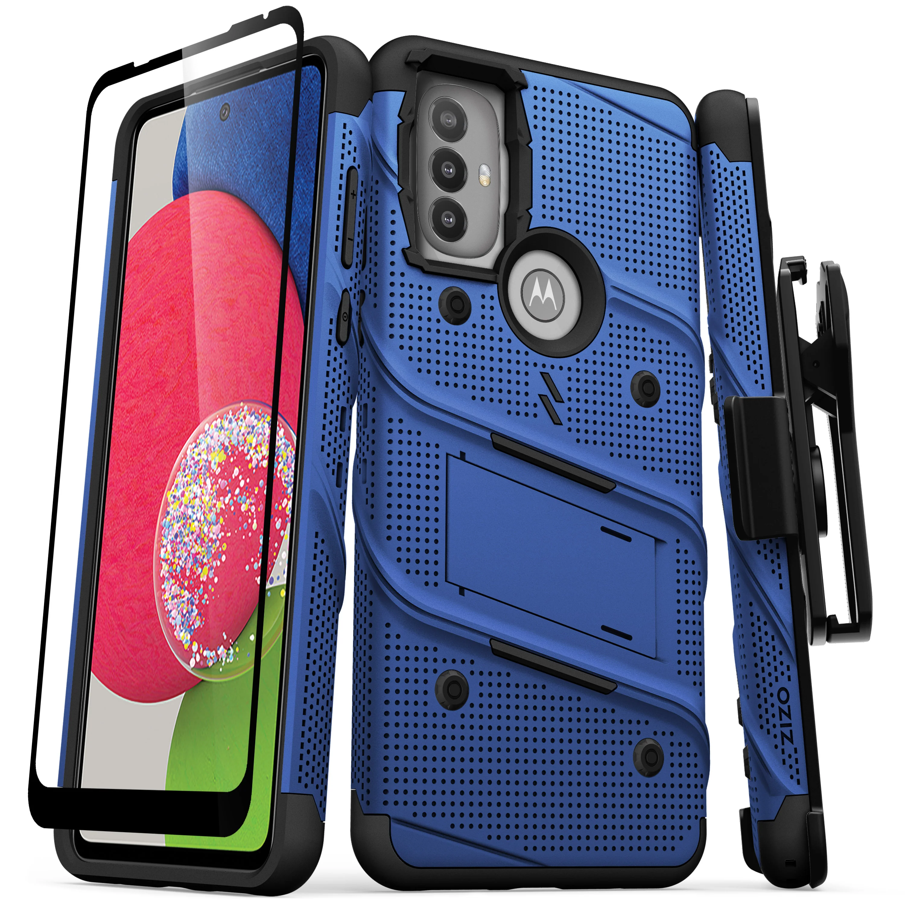 Zizo, ZIZO BOLT Bundle Moto G Power 2022 Case with Tempered Glass - Blue moto g POWER 5G (2022) Blue & Black