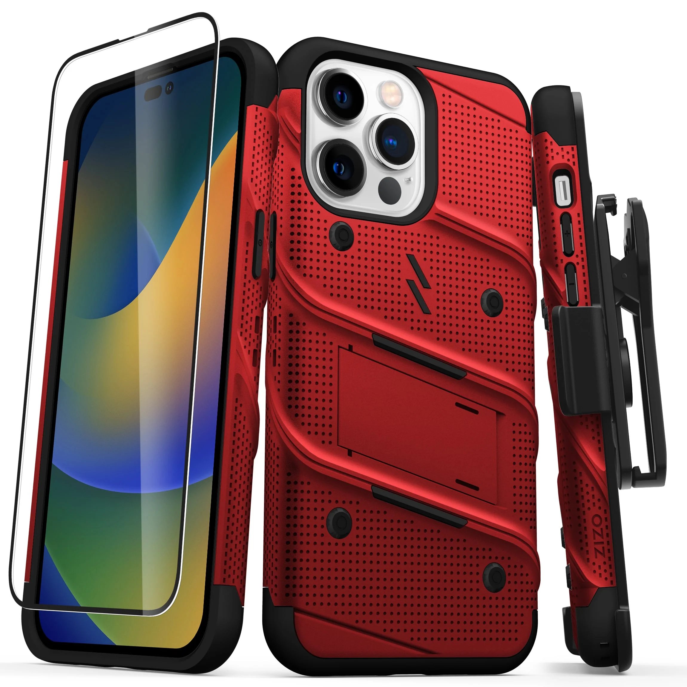 Zizo, ZIZO BOLT Bundle iPhone 14 Pro Max (6.7) Case with Tempered Glass - Red iPhone 14 Pro Max (6.7) Red & Black