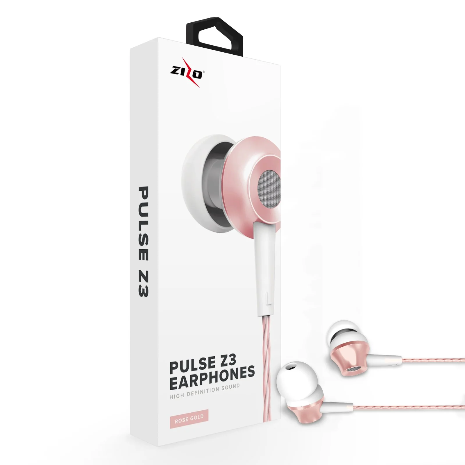 Zizo, ZizoAmp Pulse Z3 In Ear Headphones with Dynamic Amp Sound Earphones Earbuds Universal Rose Gold